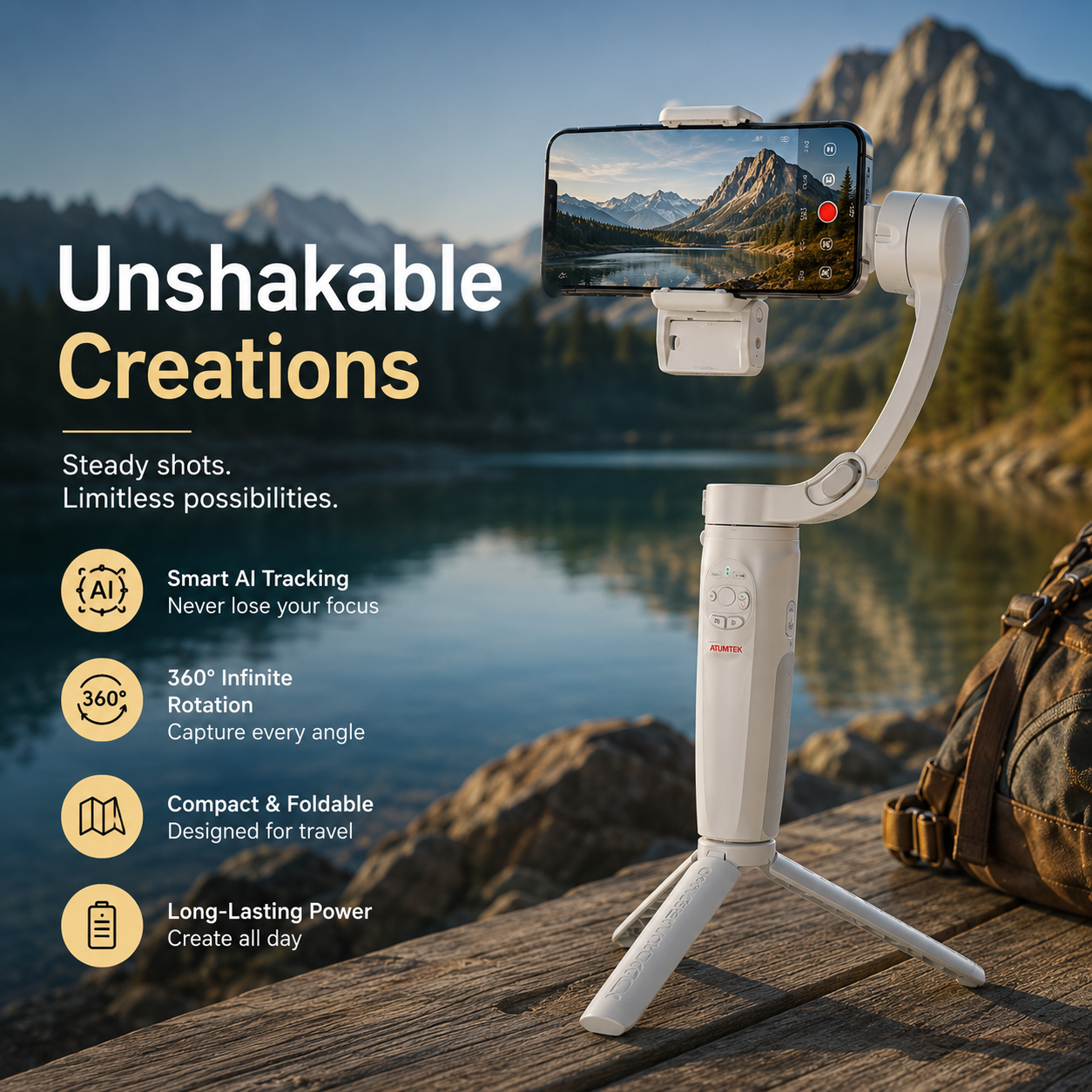🎥 3-Axis Brushless Phone Gimbal Stabilizer, Foldable Handheld Smartphone Video Stabilizer with Built-in Tripod, One Key Zoom & 270° Rotation for Vlog TikTok YouTube Live Stream
