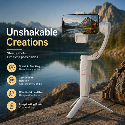 🎥 3-Axis Brushless Phone Gimbal Stabilizer, Foldable Handheld Smartphone Video Stabilizer with Built-in Tripod, One Key Zoom & 270° Rotation for Vlog TikTok YouTube Live Stream
