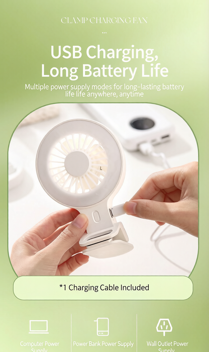 📸3-in-1 Clip On Phone Fan with LED Ring Fill Light, 3 Speed Adjustable Angle USB-C Rechargeable Portable Desk Fan for Vlog Selfie Makeup Content Creation