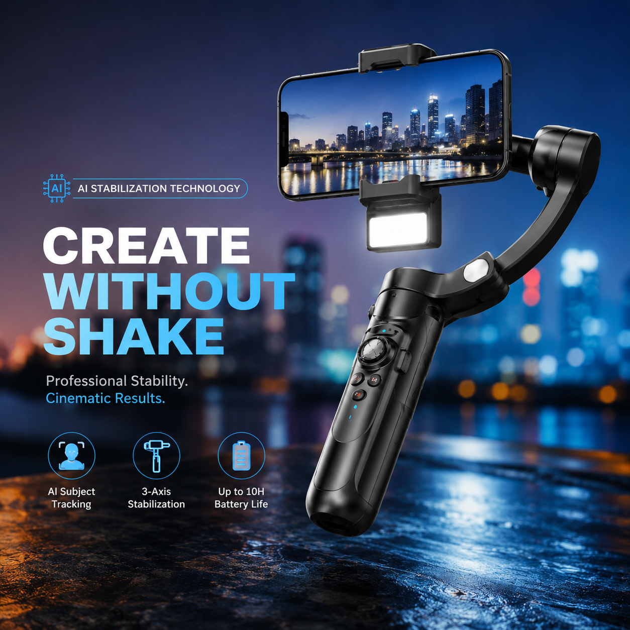📱 3-Axis AI Phone Gimbal Stabilizer, Smart AI Face Tracking & Gesture Control Handheld Smartphone Gimbal, 280g Load Vlog Live Stream Video Stabilizer for iPhone Android