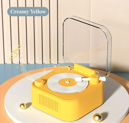 🎵 Retro Vinyl Turntable Style Bluetooth 5.0 Speaker, Spinning Record Decor Mini Stereo Speaker Support TF AUX USB, Rechargeable Portable Vintage Desk Decor Speaker for Bedroom Home