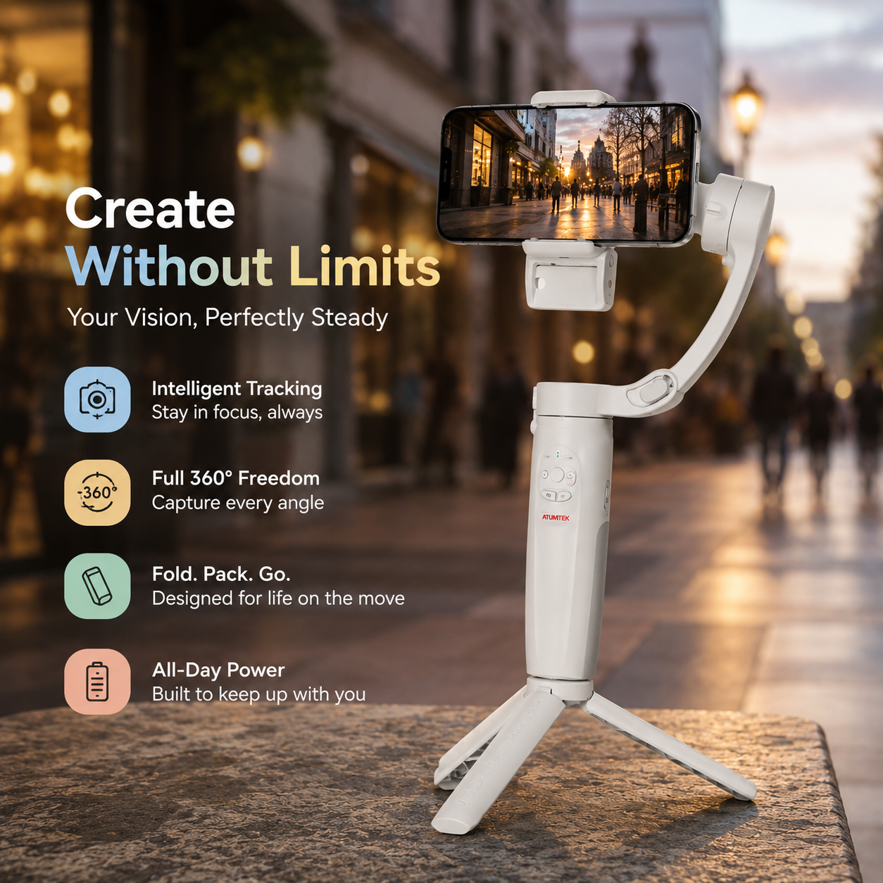 🎥 3-Axis Brushless Phone Gimbal Stabilizer, Foldable Handheld Smartphone Video Stabilizer with Built-in Tripod, One Key Zoom & 270° Rotation for Vlog TikTok YouTube Live Stream