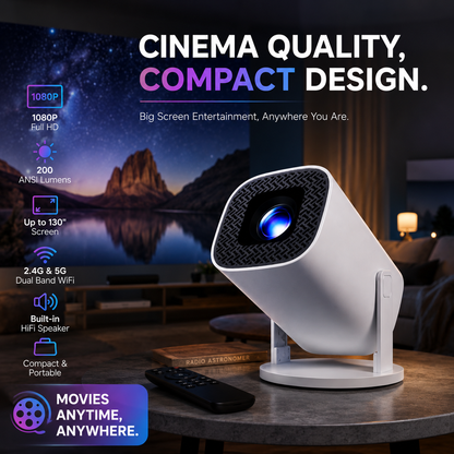 📽️ PLUS Portable Smart Projector, Native 720P 150” Home Theater Projector, WiFi6 Bluetooth5.0 Auto Keystone Correction Mini Projector for Outdoor Camping Dorm Bedroom
