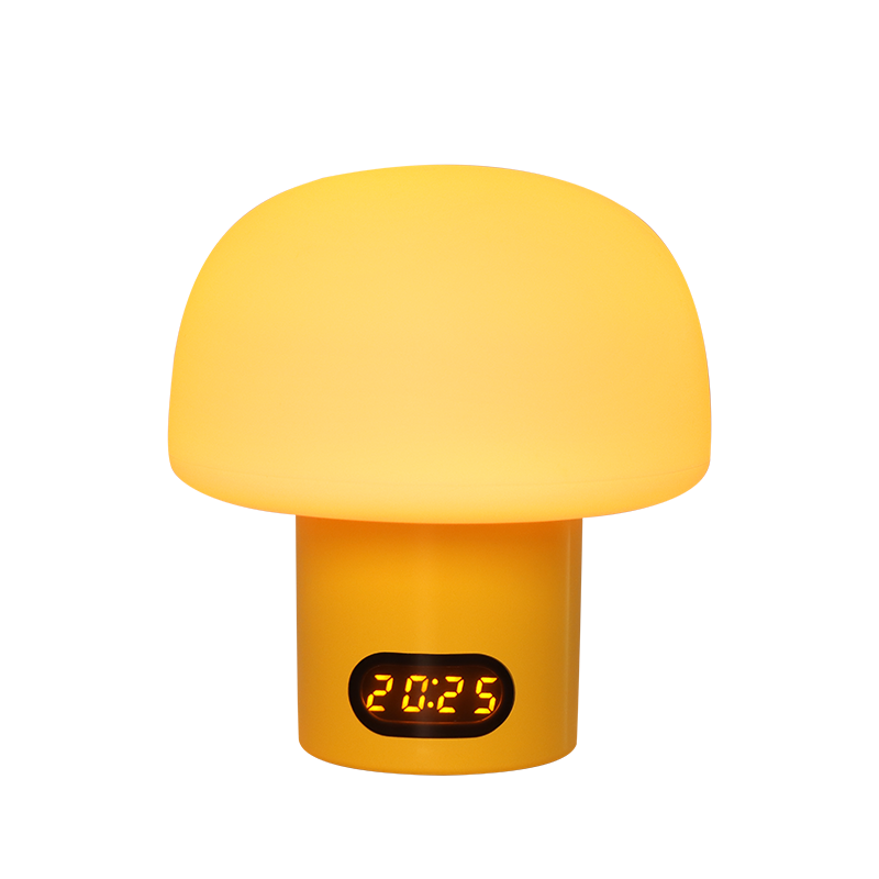 🍄 Mushroom Zero Blue Light Baby Night Light, FDA Food Grade Silicone Nursery Lamp with Digital Clock & Auto Timer, Dual Power Rechargeable Dimmable Bedside Sleep Lamp