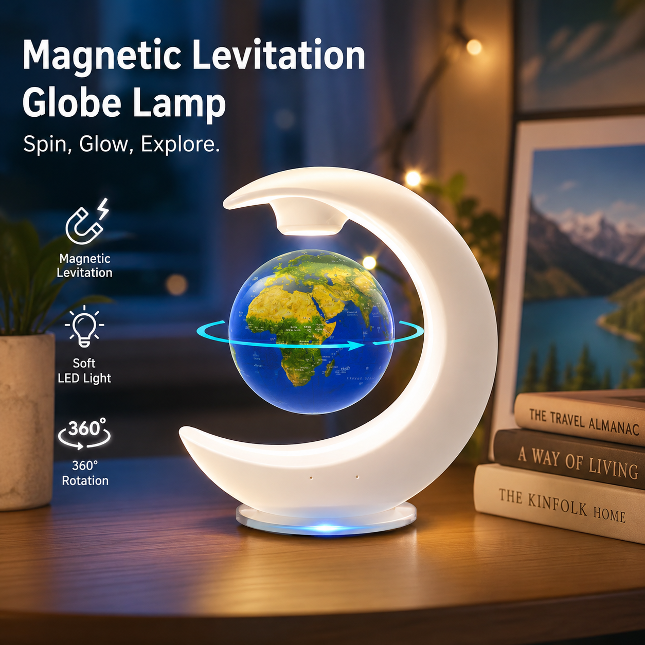 Smart Magnetic Levitating Globe with AR Explore & Voice Control, 360° Auto Rotation Floating World Globe Lamp Built-in Speaker, LED Night Light Educational Toy Gift for Kids Students Home Desk