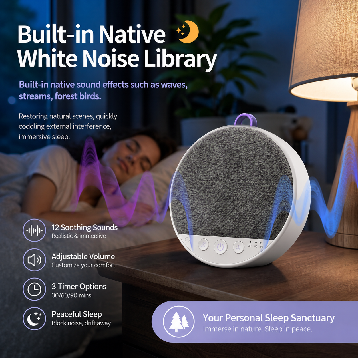 🛌 Under Pillow Sleep Speaker, Built-in White Noise Machine, Hi-Fi Harman Tuned Bluetooth Speaker with TF Card Support, Auto Timer for Better Sleep