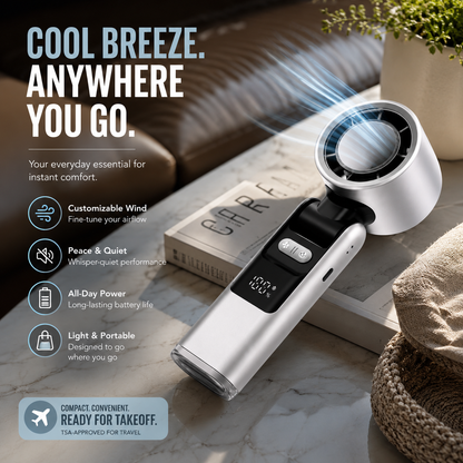 ❄️ Portable Ice Ceramic Cooling Handheld Fan, 100-Speed Adjustable Mini Turbo Fan with Digital Power Display, 4000mAh Rechargeable Pocket Fan for Outdoor Travel Camping Sports