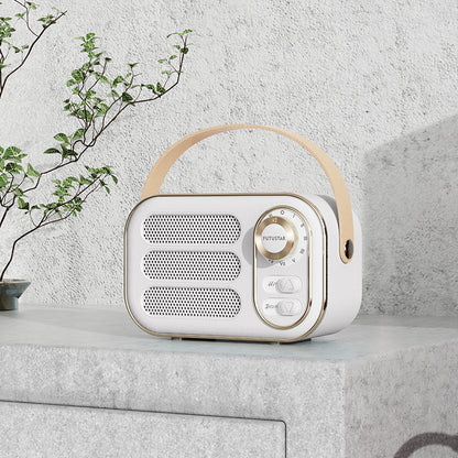 📻 Vintage Portable Bluetooth 5.0 Speaker, Retro Radio Style Hi-Fi Bass Mini Wireless Speaker with Leather Handle Support AUX TF Card for Desk Home Decor