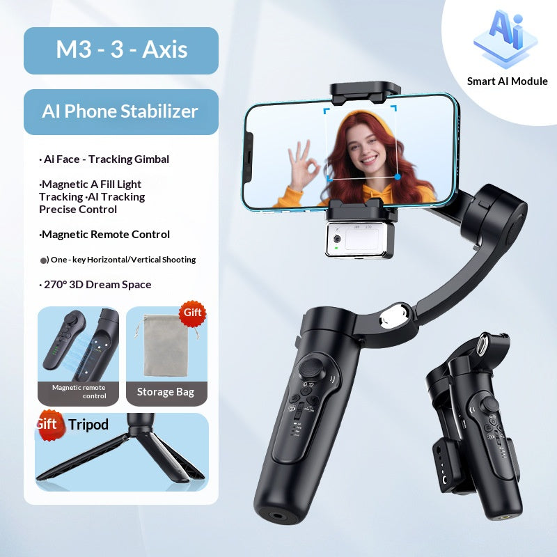📱 3-Axis AI Phone Gimbal Stabilizer, Smart AI Face Tracking & Gesture Control Handheld Smartphone Gimbal, 280g Load Vlog Live Stream Video Stabilizer for iPhone Android
