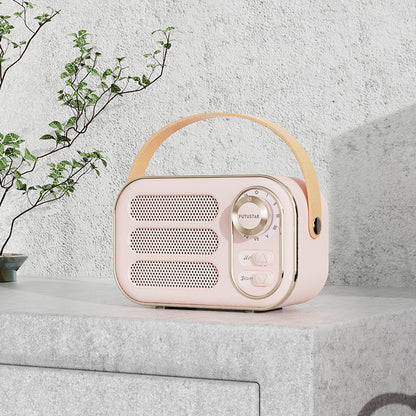 📻 Vintage Portable Bluetooth 5.0 Speaker, Retro Radio Style Hi-Fi Bass Mini Wireless Speaker with Leather Handle Support AUX TF Card for Desk Home Decor
