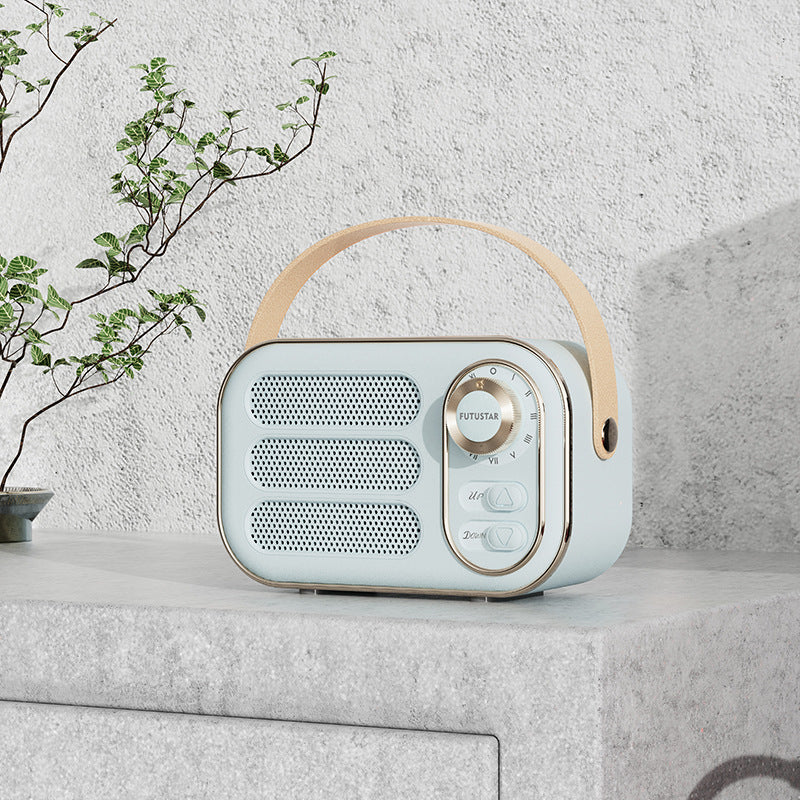 📻 Vintage Portable Bluetooth 5.0 Speaker, Retro Radio Style Hi-Fi Bass Mini Wireless Speaker with Leather Handle Support AUX TF Card for Desk Home Decor