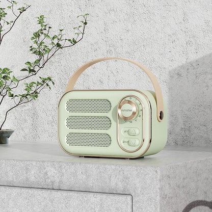 📻 Vintage Portable Bluetooth 5.0 Speaker, Retro Radio Style Hi-Fi Bass Mini Wireless Speaker with Leather Handle Support AUX TF Card for Desk Home Decor