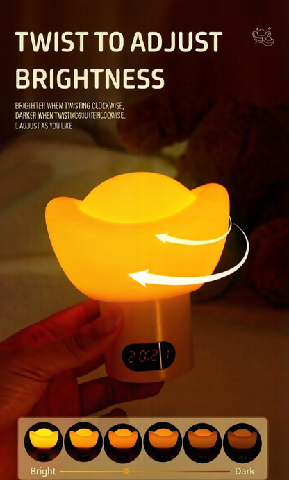 💰 Gold Ingot Zero Blue Light Baby Night Light, FDA Food Grade Silicone Nursery Lamp with Remote Control, Digital Clock & Custom Timer, Dimmable Rechargeable Bedside Sleep Lamp