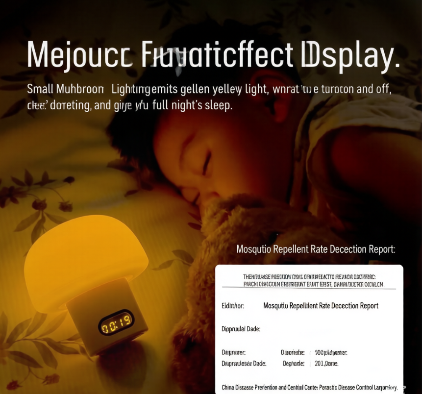 🍄 Mushroom Zero Blue Light Baby Night Light, FDA Food Grade Silicone Nursery Lamp with Digital Clock & Auto Timer, Dual Power Rechargeable Dimmable Bedside Sleep Lamp
