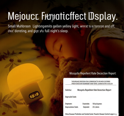 🍄 Mushroom Zero Blue Light Baby Night Light, FDA Food Grade Silicone Nursery Lamp with Digital Clock & Auto Timer, Dual Power Rechargeable Dimmable Bedside Sleep Lamp