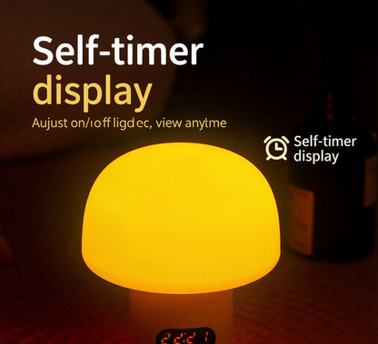 🍄 Mushroom Zero Blue Light Baby Night Light, FDA Food Grade Silicone Nursery Lamp with Digital Clock & Auto Timer, Dual Power Rechargeable Dimmable Bedside Sleep Lamp