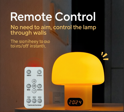 🍄 Mushroom Zero Blue Light Baby Night Light, FDA Food Grade Silicone Nursery Lamp with Digital Clock & Auto Timer, Dual Power Rechargeable Dimmable Bedside Sleep Lamp