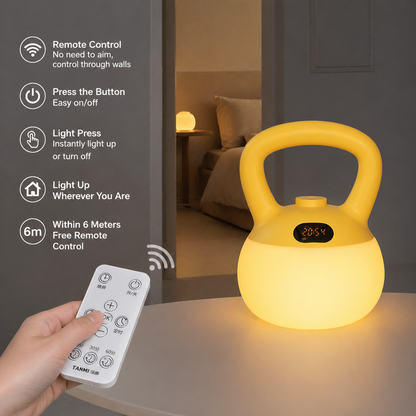 ✨Cordless Zero Blue Light Baby Sleep Night Light, Kettlebell Shaped Food Safe Silicone Rechargeable Night Lamp with Digital Clock Auto Off Timer for Nursery Bedroom
