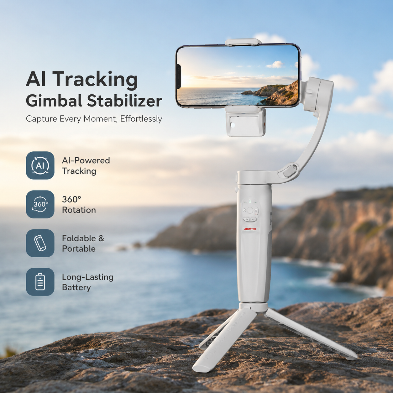 🎥 3-Axis Brushless Phone Gimbal Stabilizer, Foldable Handheld Smartphone Video Stabilizer with Built-in Tripod, One Key Zoom & 270° Rotation for Vlog TikTok YouTube Live Stream