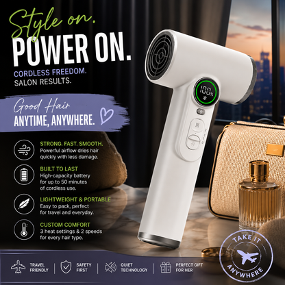 🔌Cordless Rechargeable Hair Dryer, 15600mAh Portable No-Outlet Blow Dryer with Hot & Cold Air, 100 Speed Stepless Adjust, 18W Fast Charging Travel Dryer for Dorm & Outdoor