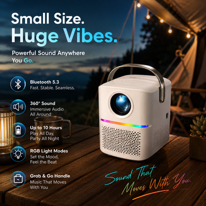 🎬 Portable Smart Projector, Native 1080P 6K Decoding 180 ANSI Lumens, Dual Band WiFi Bluetooth 4-Point Keystone Correction 150" Screen Mini Portable Home Theater Projector for Camping Bedroom Backyard