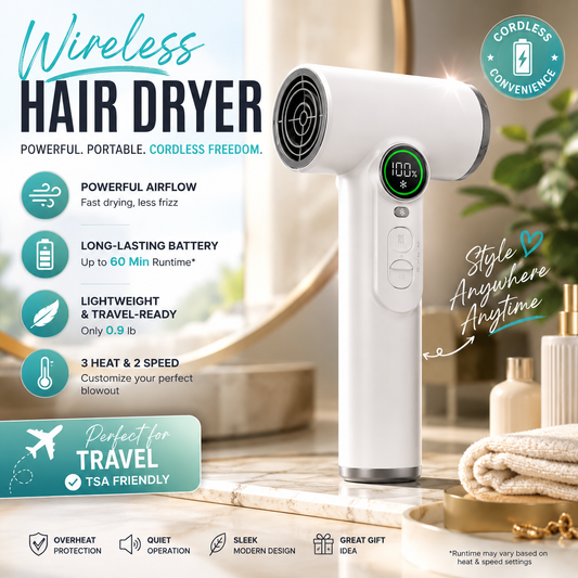 🔌Cordless Rechargeable Hair Dryer, 15600mAh Portable No-Outlet Blow Dryer with Hot & Cold Air, 100 Speed Stepless Adjust, 18W Fast Charging Travel Dryer for Dorm & Outdoor