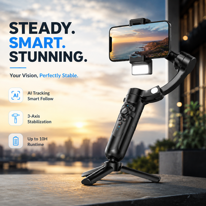 📱 3-Axis AI Phone Gimbal Stabilizer, Smart AI Face Tracking & Gesture Control Handheld Smartphone Gimbal, 280g Load Vlog Live Stream Video Stabilizer for iPhone Android
