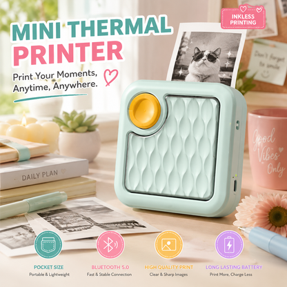 💖 Cute Portable Mini Thermal Printer, Wireless Bluetooth Inkless Sticker Printer for Kids, Homework Error Note, DIY Label Photo Memo, Full Accessory Bundle Included