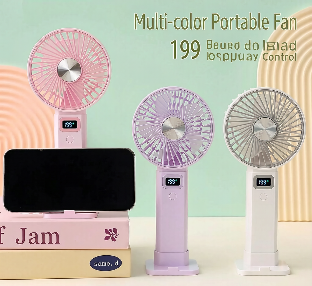 🌬️2-in-1 Handheld & Desktop Fan, 199 Speed Adjustable Portable Fan with Digital LED Display, USB-C Rechargeable Mini Pocket Cooling Fan for Travel Camping Desk Outdoor
