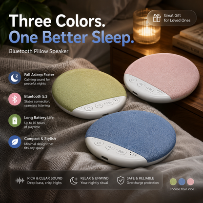 🛌 Under Pillow Sleep Speaker, Built-in White Noise Machine, Hi-Fi Harman Tuned Bluetooth Speaker with TF Card Support, Auto Timer for Better Sleep