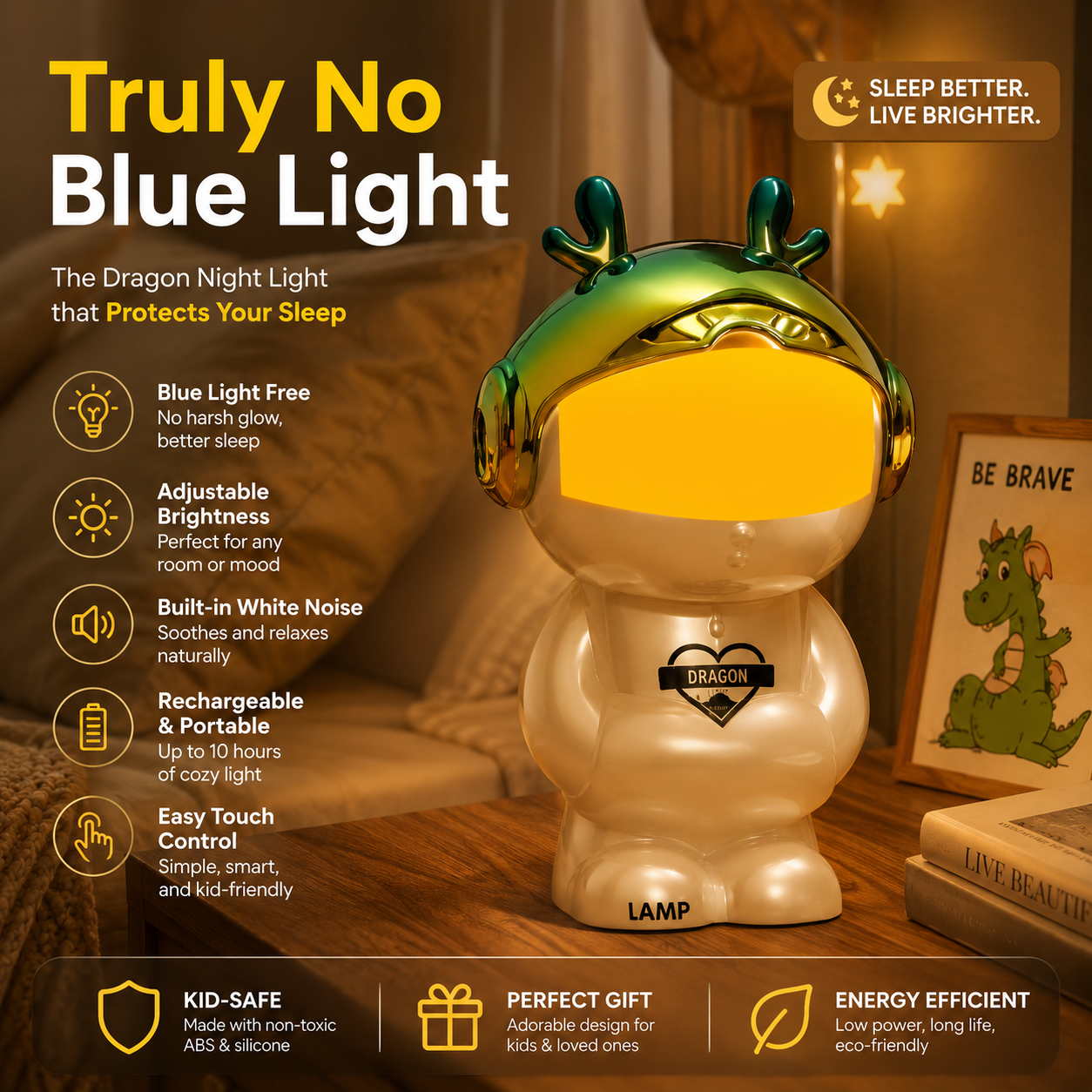 🌙 2-in-1 White Noise Baby Night Light, Zero Blue Light Newborn Sleep Lamp with 10 Soothing Sounds, Voice Control, Auto Timer & Bluetooth Dimmable Nursery Lamp