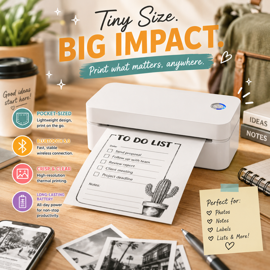 🖨️ Portable A4 Thermal Printer, Wireless Bluetooth Inkless Printer Compatible with iOS Android Laptop, Travel Business Home School Tattoo Document Printing