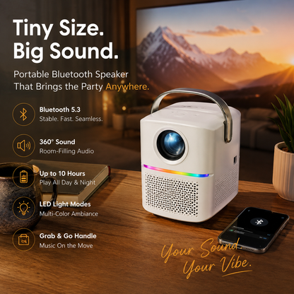 🎬 Portable Smart Projector, Native 1080P 6K Decoding 180 ANSI Lumens, Dual Band WiFi Bluetooth 4-Point Keystone Correction 150" Screen Mini Portable Home Theater Projector for Camping Bedroom Backyard