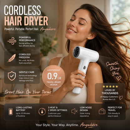 🛍️ 2-in-1 Cordless Hair Dryer & Art Air Dryer, Plug-in Hot Air + Battery Cold Air Rechargeable Portable Blow Dryer for Art Painting Nail Art Travel Dorm