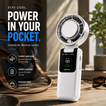 ❄️ Instant Ice Compress Cooling Handheld Fan, 1-100 Speed Adjustable Foldable Portable Turbo Fan, 3600mAh Rechargeable Desktop & Pocket Cooling Fan for Outdoor Travel