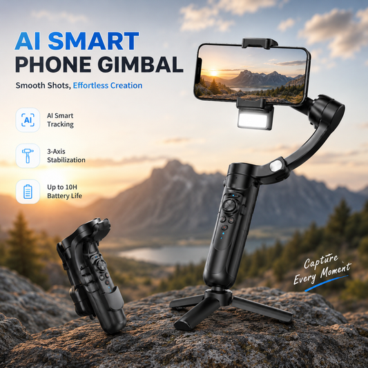 📱 3-Axis AI Phone Gimbal Stabilizer, Smart AI Face Tracking & Gesture Control Handheld Smartphone Gimbal, 280g Load Vlog Live Stream Video Stabilizer for iPhone Android