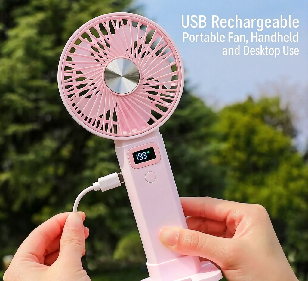 🌬️2-in-1 Handheld & Desktop Fan, 199 Speed Adjustable Portable Fan with Digital LED Display, USB-C Rechargeable Mini Pocket Cooling Fan for Travel Camping Desk Outdoor