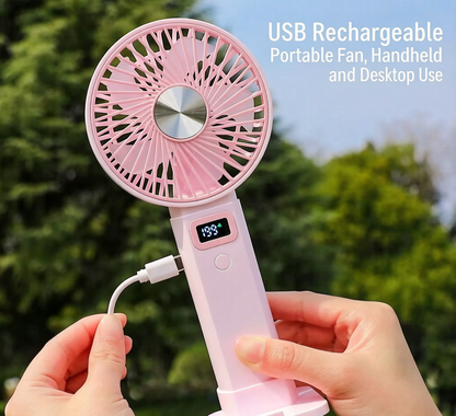 🌬️2-in-1 Handheld & Desktop Fan, 199 Speed Adjustable Portable Fan with Digital LED Display, USB-C Rechargeable Mini Pocket Cooling Fan for Travel Camping Desk Outdoor