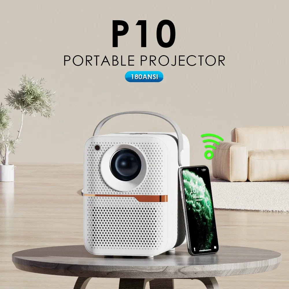 🎬 Portable Smart Projector, Native 1080P 6K Decoding 180 ANSI Lumens, Dual Band WiFi Bluetooth 4-Point Keystone Correction 150" Screen Mini Portable Home Theater Projector for Camping Bedroom Backyard