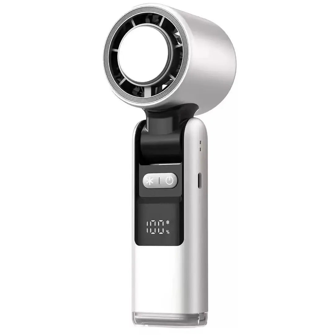 ❄️ Portable Ice Ceramic Cooling Handheld Fan, 100-Speed Adjustable Mini Turbo Fan with Digital Power Display, 4000mAh Rechargeable Pocket Fan for Outdoor Travel Camping Sports