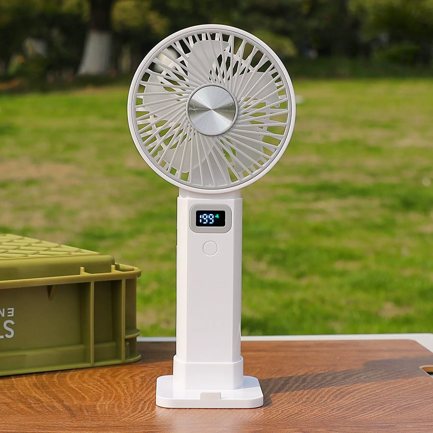 🌬️2-in-1 Handheld & Desktop Fan, 199 Speed Adjustable Portable Fan with Digital LED Display, USB-C Rechargeable Mini Pocket Cooling Fan for Travel Camping Desk Outdoor