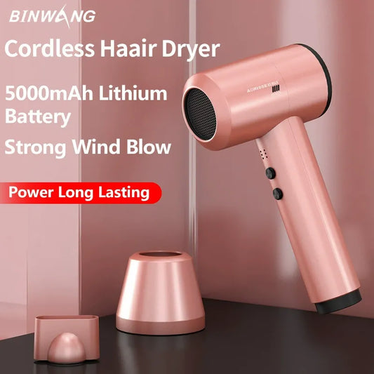 🔋Cordless Rechargeable Hair Dryer, 5000mAh Wireless Blow Dryer with Charging Base, 6 Adjustable Speeds & Concentrator Nozzle Compact Travel Hair Dryer for Dorm Hotel