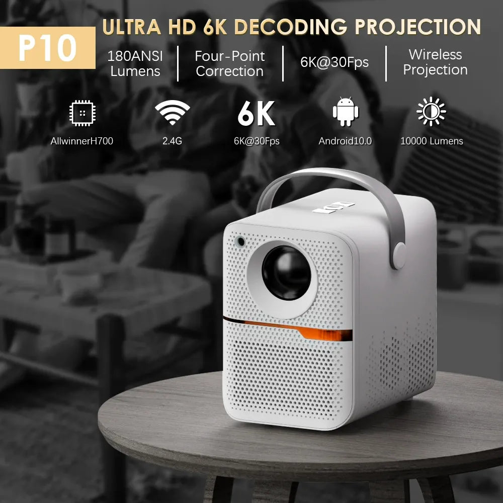 🎬 Portable Smart Projector, Native 1080P 6K Decoding 180 ANSI Lumens, Dual Band WiFi Bluetooth 4-Point Keystone Correction 150" Screen Mini Portable Home Theater Projector for Camping Bedroom Backyard
