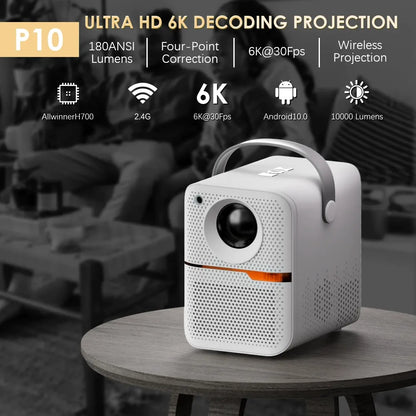🎬 Portable Smart Projector, Native 1080P 6K Decoding 180 ANSI Lumens, Dual Band WiFi Bluetooth 4-Point Keystone Correction 150" Screen Mini Portable Home Theater Projector for Camping Bedroom Backyard
