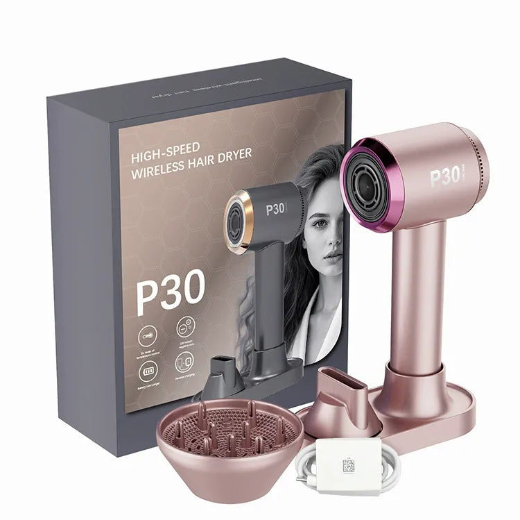 ✨ Cordless Rechargeable Hair Dryer, 15000mAh Wireless Blow Dryer 6-Speed Hot Cold Air, Negative Ion 40W Type-C Fast Charge with Diffuser & Concentrator Nozzle for Dorm Travel Gym