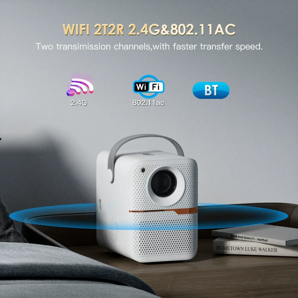 🎬 Portable Smart Projector, Native 1080P 6K Decoding 180 ANSI Lumens, Dual Band WiFi Bluetooth 4-Point Keystone Correction 150" Screen Mini Portable Home Theater Projector for Camping Bedroom Backyard