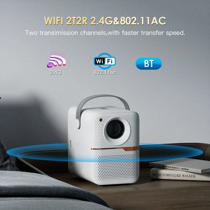 🎬 Portable Smart Projector, Native 1080P 6K Decoding 180 ANSI Lumens, Dual Band WiFi Bluetooth 4-Point Keystone Correction 150" Screen Mini Portable Home Theater Projector for Camping Bedroom Backyard