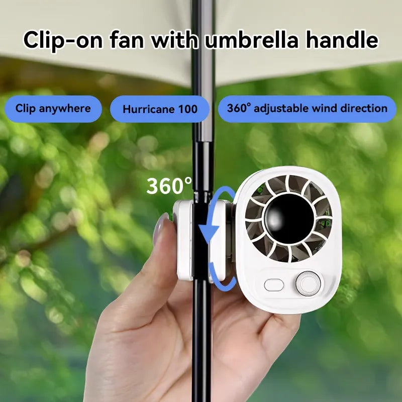 💨 360° Adjustable Clip On Mini Fan, 100-Speed Hurricane Portable Rechargeable Clip Fan for Stroller, Umbrella, Backpack, Outdoor Camping Travel